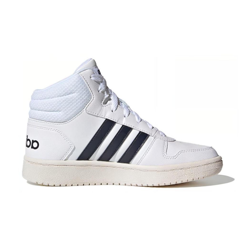 Adidas Neo Hoops 2.0 K Synthetic Leather Abrasion Resistant Mid top Kids' Skateboarding Shoes White Black Kids' FY7700