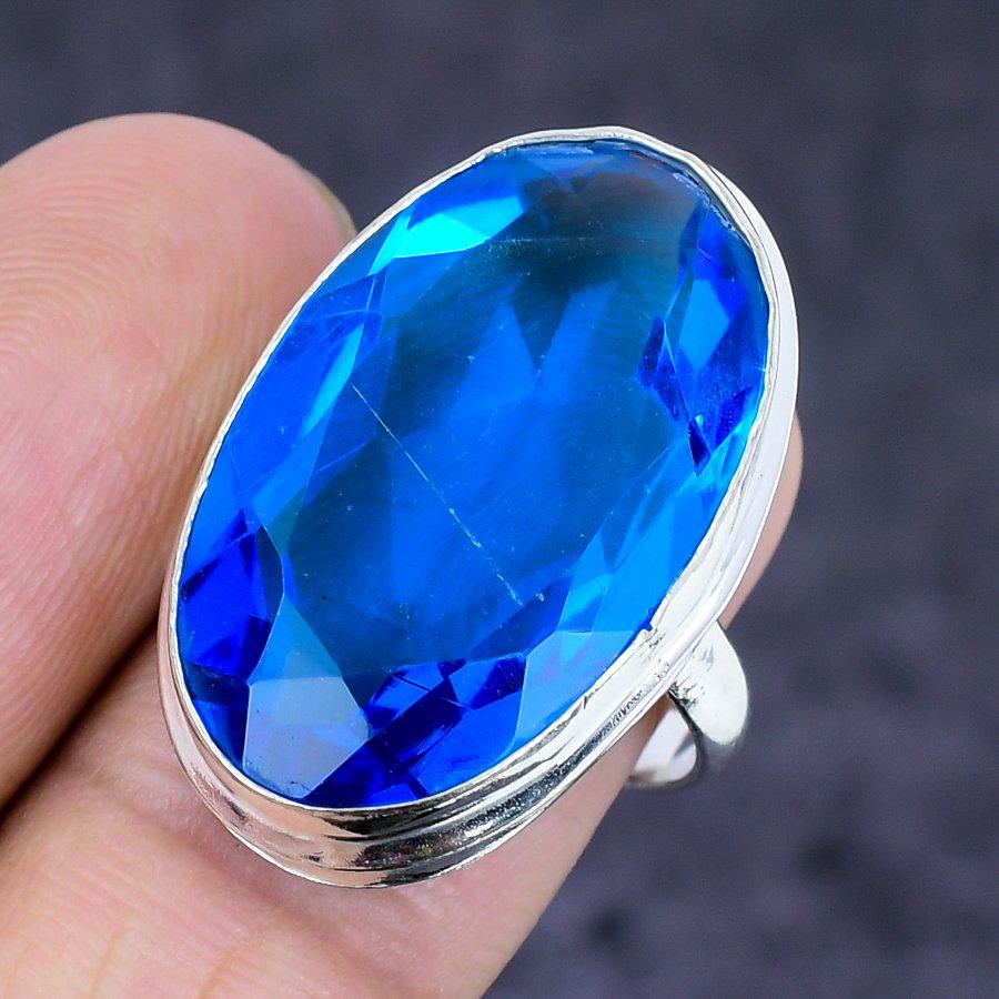 Swiss Blue Topaz Gemstone Handmade 925 Sterling Silver Jewelry Ring Size 6 V2z63