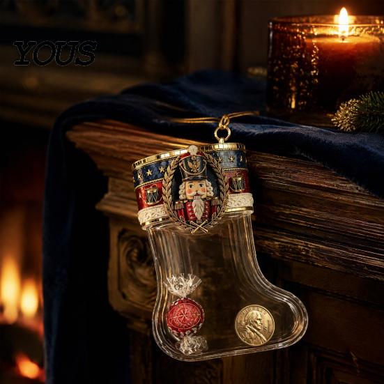 Decorative Stocking for Christmas Tree Fillable Acrylic Ornament, Transparent Candy Filled Plush Glitter Ornaments Hanging Decor, Santa Snowman