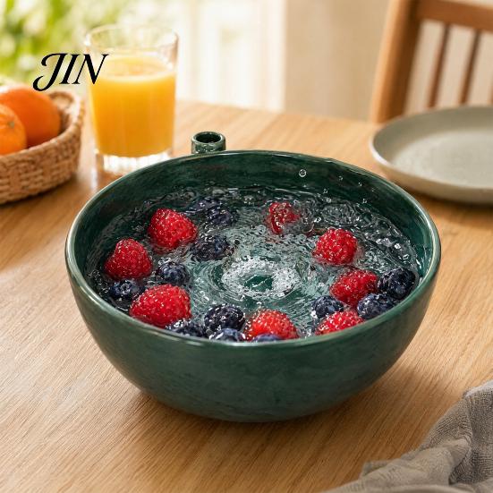 Berry Cleaning Bowl Self Rinsing Wash Bowl, with Hollow Drain Holes, Swirl-Flow Kitchen Draining Washing Ceramic Fruit Rinse for Counter