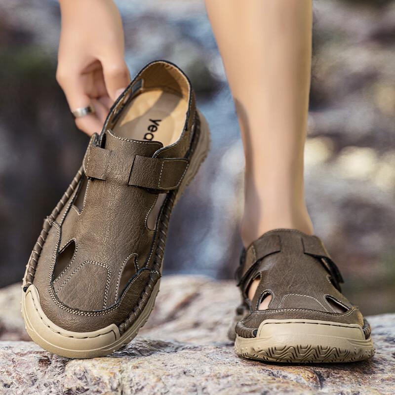 Yearcon Men s Breathable Leather Beach & Driving Sandals 40