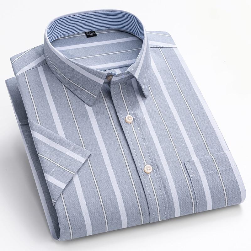 100% Pure Cotton Oxford Men's Shirts Short Sleeve Plaid Soft Regular Fit Formal Dress Shirt Social Blouse Male Clothes 6XL 7XL