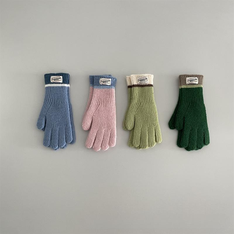 New Touchscreen Kids Gloves Winter Warm Windproof Cold Proof Five Finger Knitting Retro Korean Style Color Mix