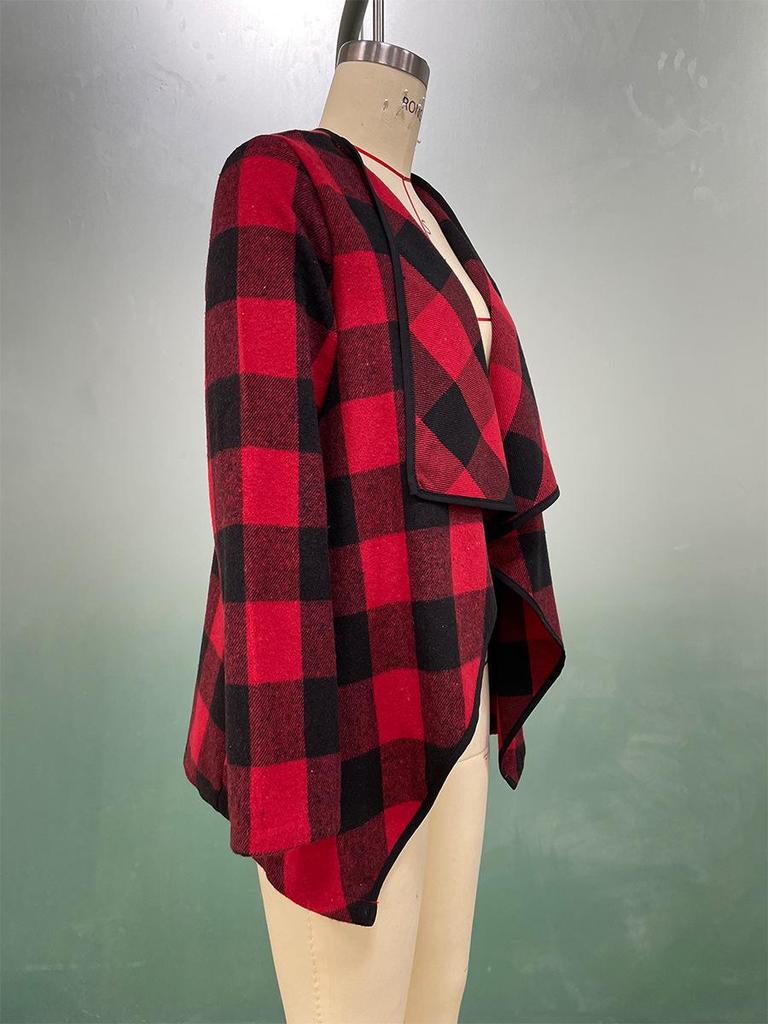 Dámská kostkovaná košile s dlouhým rukávem a nepravidelným kardiganem - Jarní styl pro dojíždění