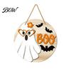 Spooky Door Decor Halloween Hanging Sign, Wooden Front Hanger Wreath, Cute Fall Festival Ghost Welcome Sign for Porch Wall Indoor Home Decoration