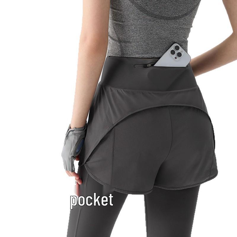 Women's High Waist Hip-Lift Yoga Pants, Quick-Dry, Two-Piece Look, for Autumn/Winter Running & Training.