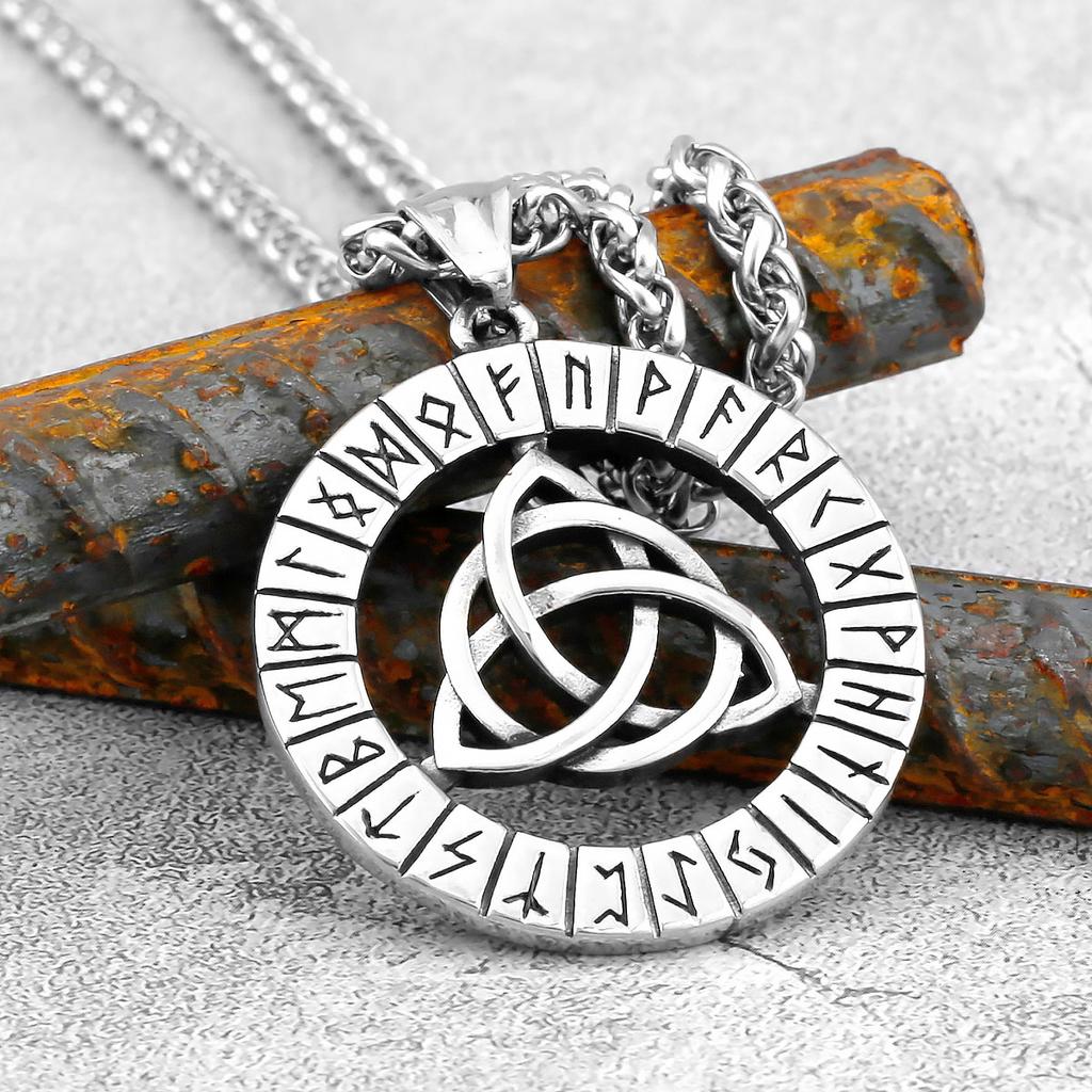 Viking Celtic Knot Pendant Necklace Stainless Steel Men Chain Odin Protection Amulet Gothic Jewelry Gift