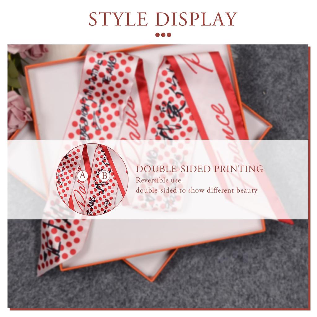 LumiSyne Silk Skinny Scarf for Women and Narrow Rectangular Neckerchief with and Alphabet Vintage and Artistic Satin Slim Ribbon Ribbon Hair Ribbon