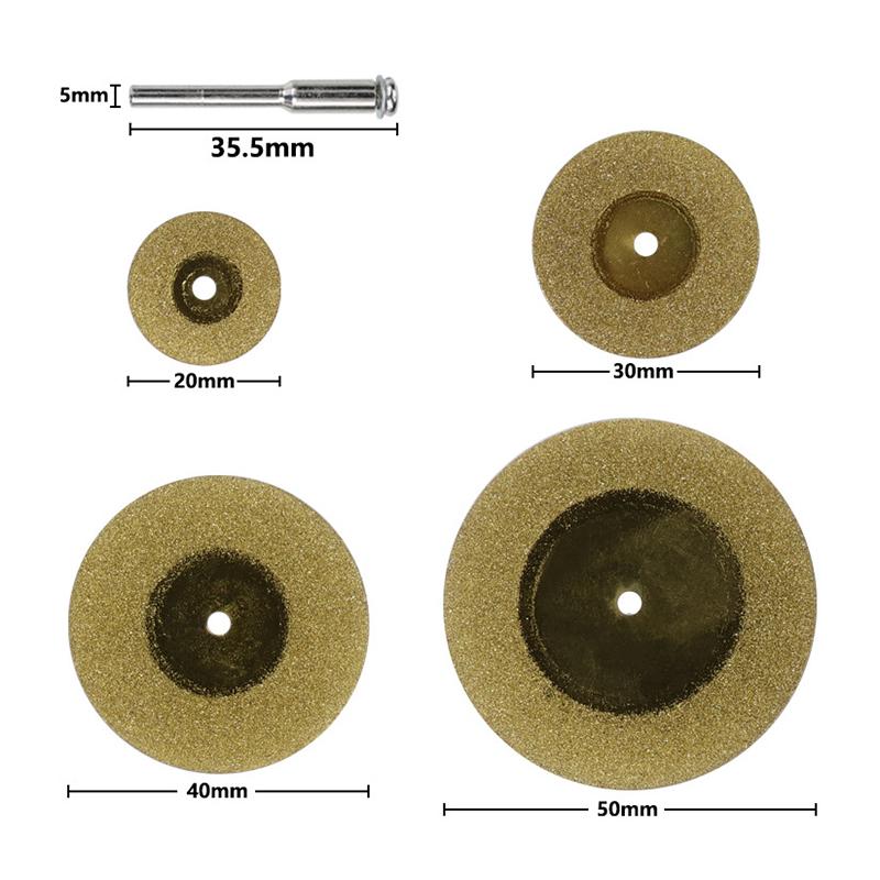5Pcs 20/30/40/50Mm Diamond Cutting Disc For Rotary Tools Tin Coated Circular Saw Blade For Cutting Gemstone Glass Ceramic