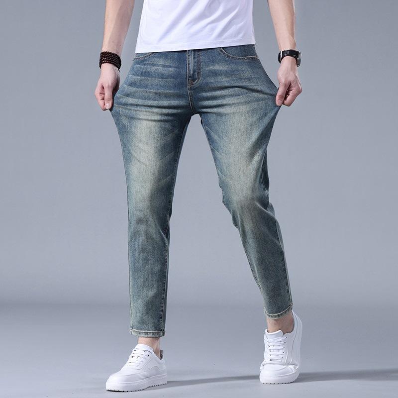 Spring and Summer Thin Men's Jeans Stretchy Slim Small Straight Trousers