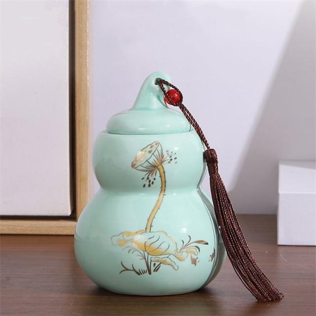 

Resist fire dragon vintage gourd ceramic desktop ornaments lotus sealed moisture storage incense powder canisters tea canisters