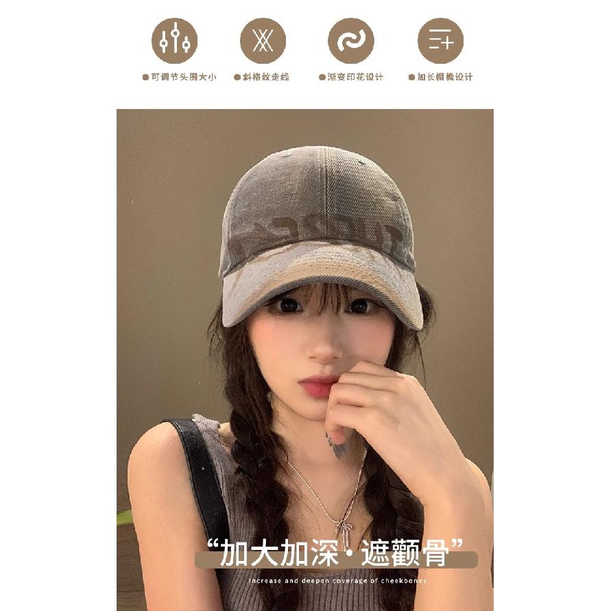 Letter Gray Baseball Cap for Women, Wide Brim, Large Face, Duckbill Cap, Large Head Circumference Hat