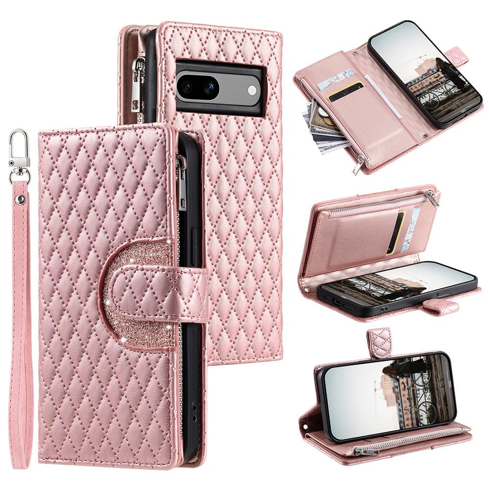 Estilo 012 para Capa Google Pixel 8a Design de Couro com Glitter Capa de Telefone com Compartimentos para Cartões