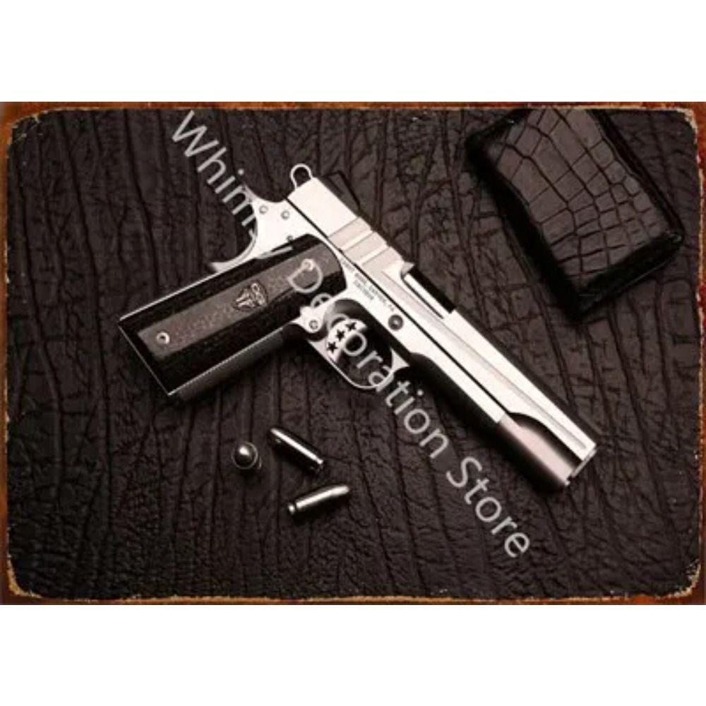 Retro Pistol Tin Sign Metal Wall Art for Home Bar Club Decor