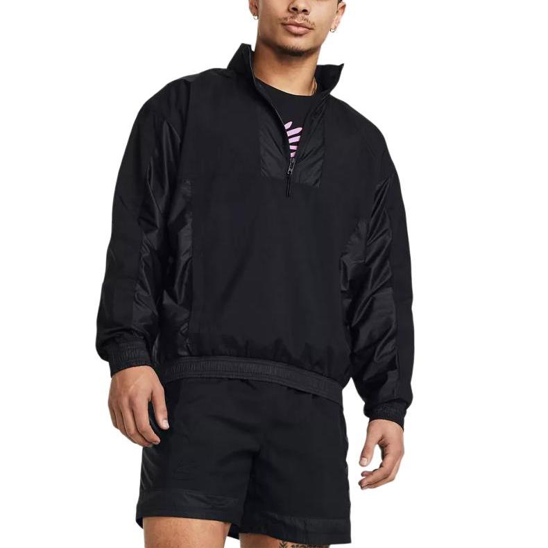 Under Armour Solid Color Casual Basketball Woven Hooded Jacket Men Jackets Black 1383372-001