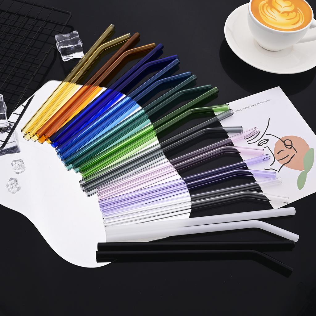 11-piece Reusable Glass Straws Clear Smoothie Drinking Straws with Clean Brush for Beverages Milk Tea Juices Cocktail