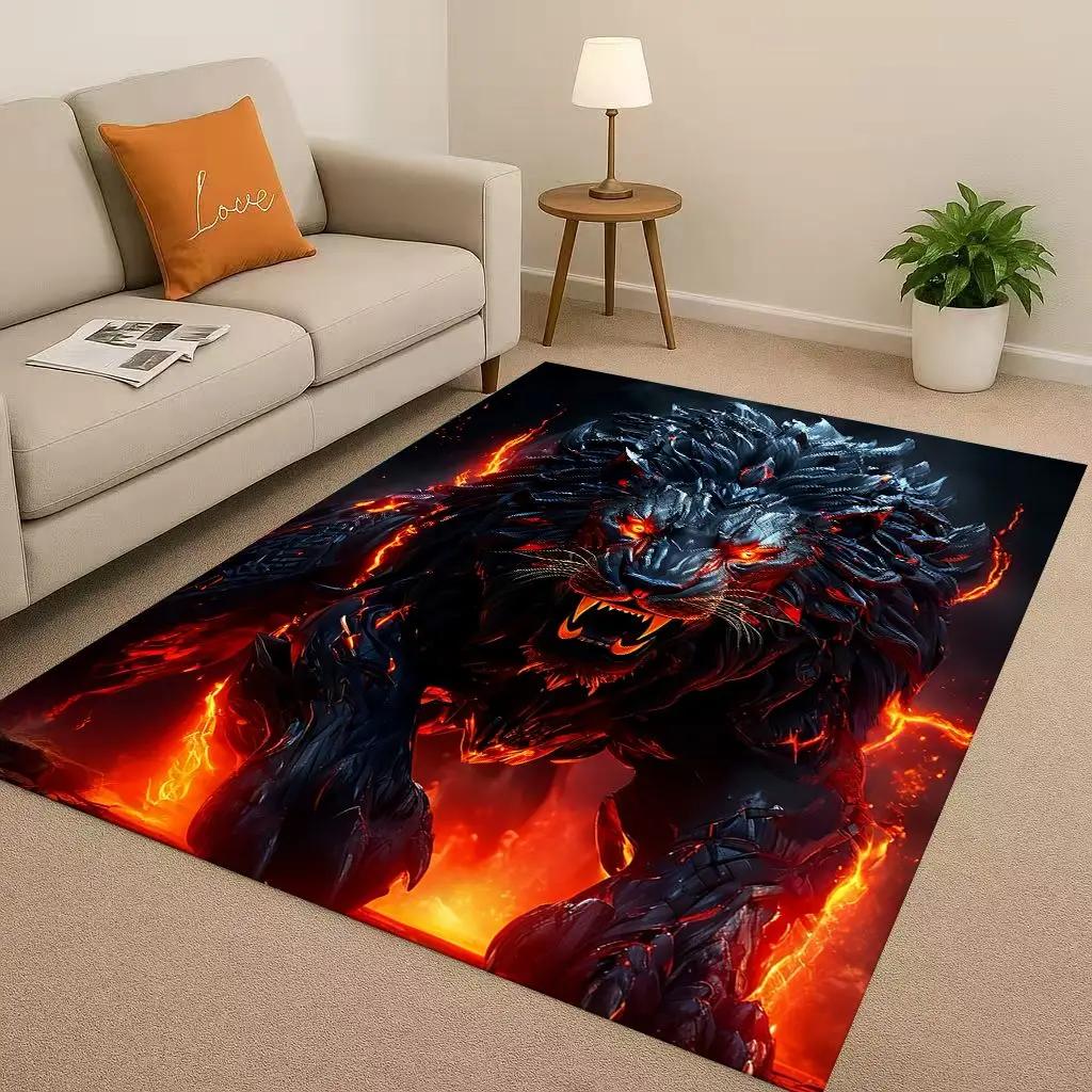 Classic Tiger Lion Beast Art Cartoon Living Room Non-Slip Area Rug Carpet For Bedroom Playroom Sofa,Home Decor Doormat Gift