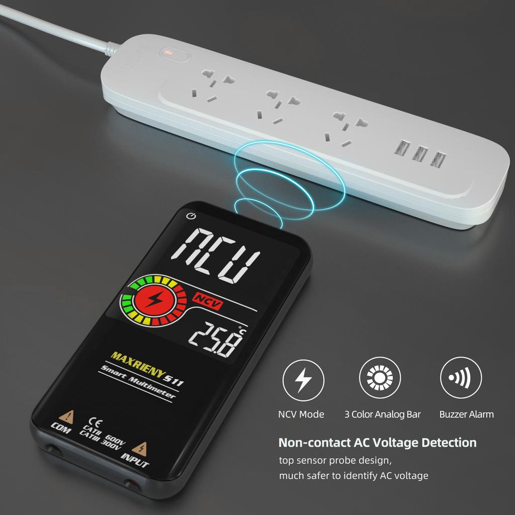 Smart Digital Multimeter USB Rechargeable True RMS EBTN DC AC Voltage Capacitance Ohm Diode NCV Hz Live WireTester 6