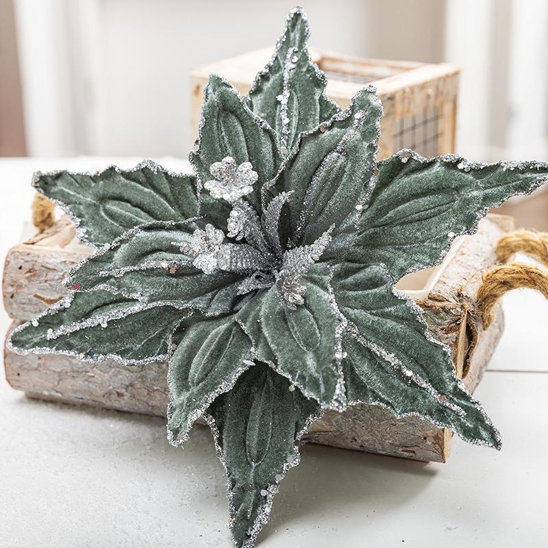 

1/4pcs Christmas Holiday Decorative Flowers Artificial Flowers,Shiny Sequin Velvet Christmas Flowers 25.91cm, home decor