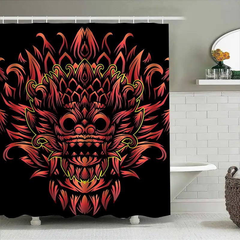 

Tuniu Balinese Demon Shower Curtain Dark Red Tribal Wall Decor Room Divider Artwork Unique Design W60H190(CM)-1 Pcs