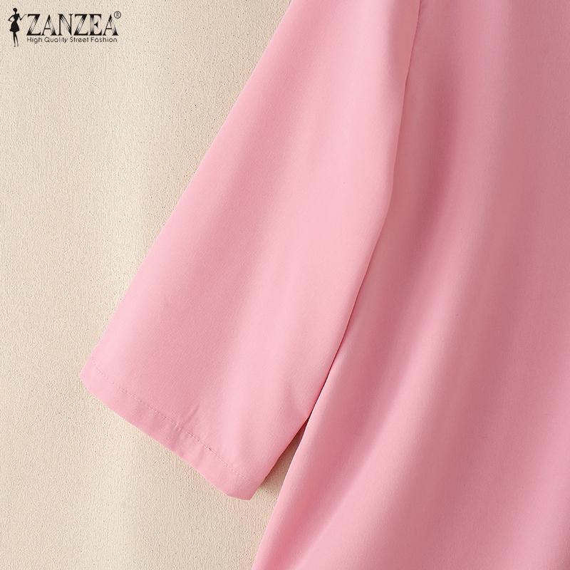 ZANZEA Women Casual V-Neck Solid Color 3/4 Sleeve Blouse