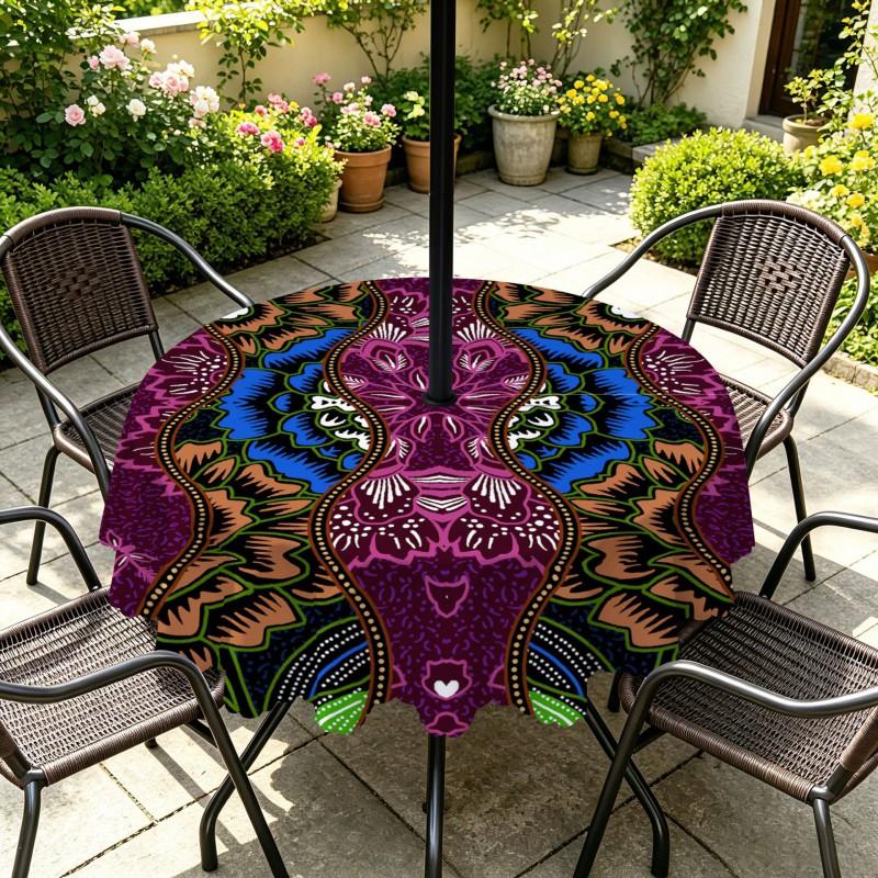 Outdoor Round Tablecloth With Umbrella Hole Patio Garden Deck Waterproof Oil Resistant Drop Cloth
