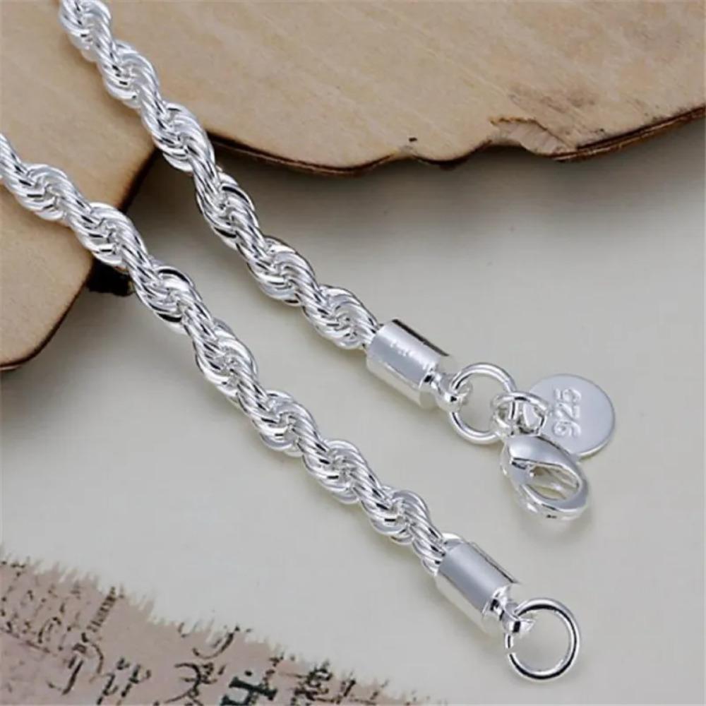 925 Silver Twisted Rope Bracelet 4MM Unisex Chain Fashion Jewelry for Women Men High Quality Durable