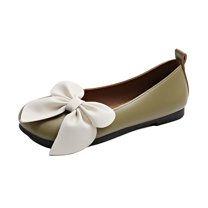 

Soft-soled grandma shoes women s single shoes lightweight bow shoes one-pedal flat-soled shallow-mouth mother shoes 35 зелёный