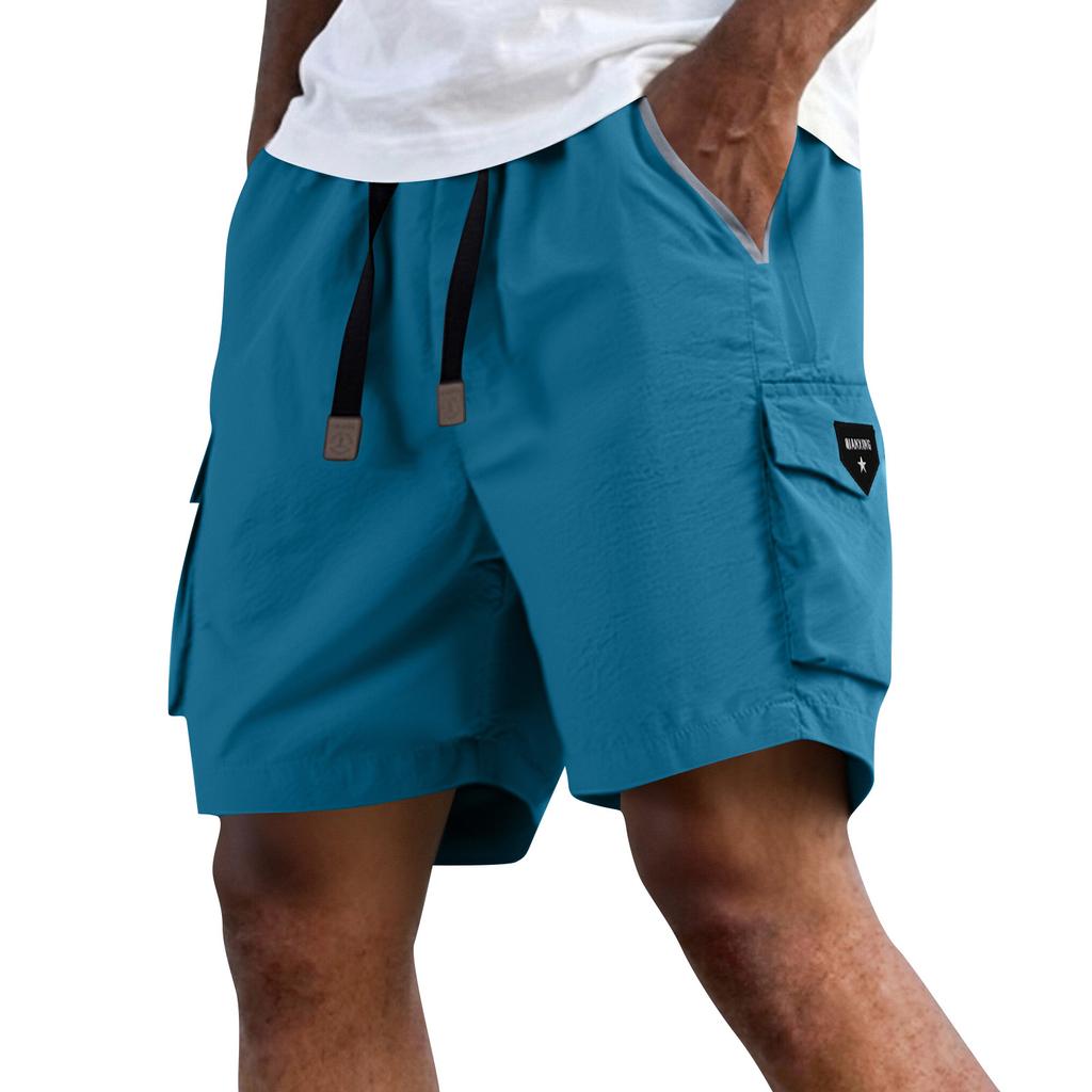 Men's Summer Quick Dry Cargo Shorts Multi Pocket Outdoor Fitness Running Shorts with Elastic Waistband and Adjustable Drawstring for Active Use
