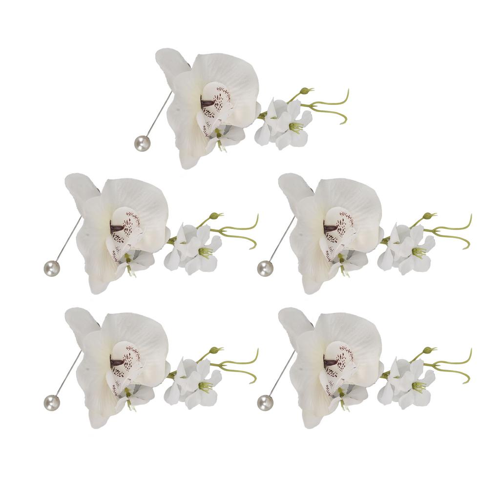 5 Pcs Groom Boutonniere Elegant Men Wedding Flower Lifelike Permanent Reusable Artificial Brooch Flo