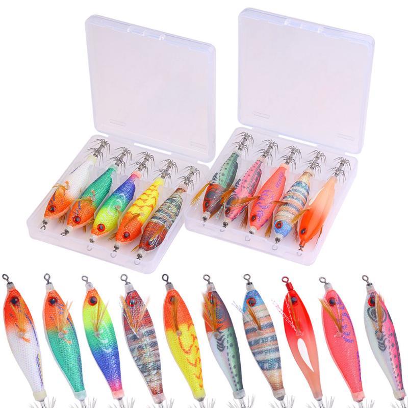 1/5/10Pcs Horizontal Squid Jigs Luminous Cuttlefish Lure Plated Jigging Baits Sea Fishing Artificial Shrimp Hook