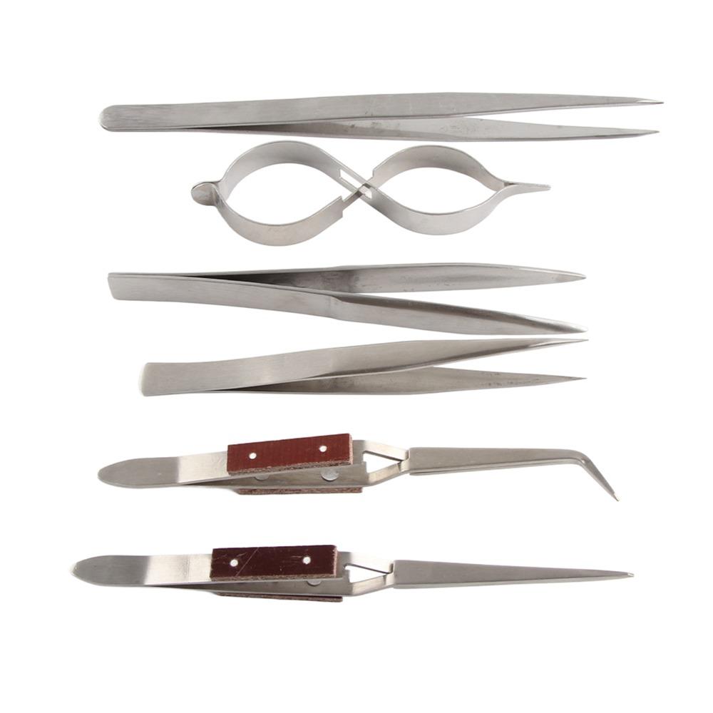 6pcs Self-Locking Jewelry Tweezer Straight/Curved Tip Cross Lock Tweezers  Jewelry Making