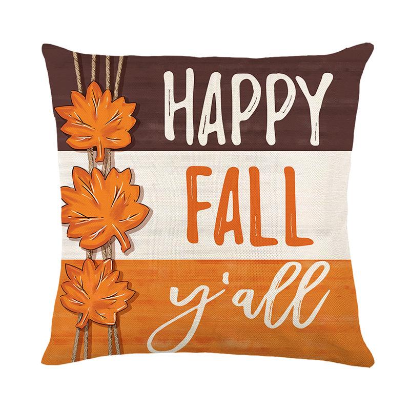 Thanksgiving Pillow Cover Fall Yellow Maple Leaf Linen Print Sofa Cushion Cover Bedroom Pillow Cover