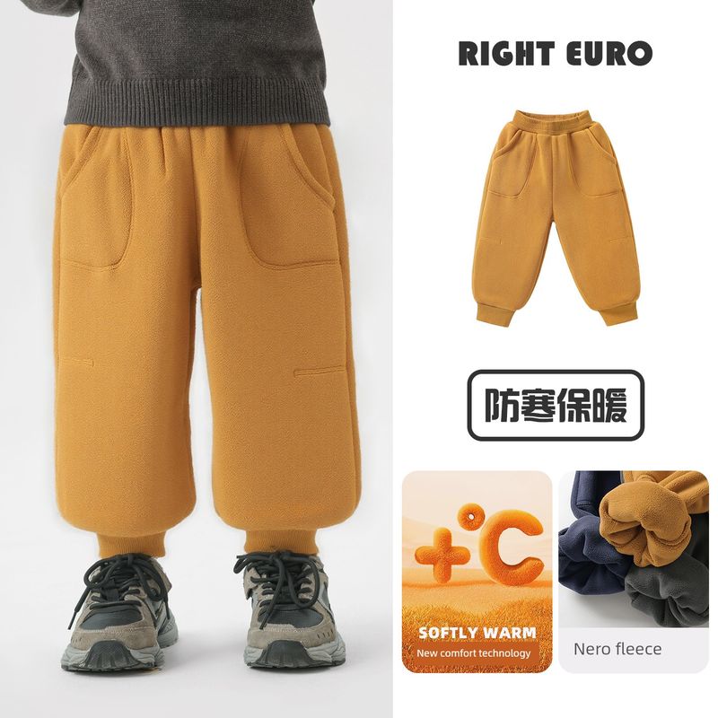 Boys  Fleece-Lined Sweatpants Winter 2025 New Warm Joggers Children s Toddler Fall/Winter Style Trendy Children s Clothing Ginger yellow 100cm