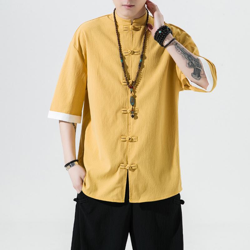 2024 Men's Retro Chinese-Style Cotton Linen Tang Suit Shirt - Plus Size Summer Casual Fashion