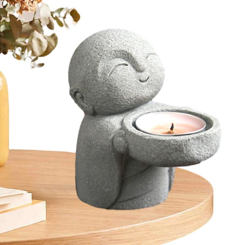 Minimalistischer Buddha Statue Kerzenständer Niedlicher Kleiner Mönch Harz Buddha Figur Dekorative Sammlung Teelichthalter