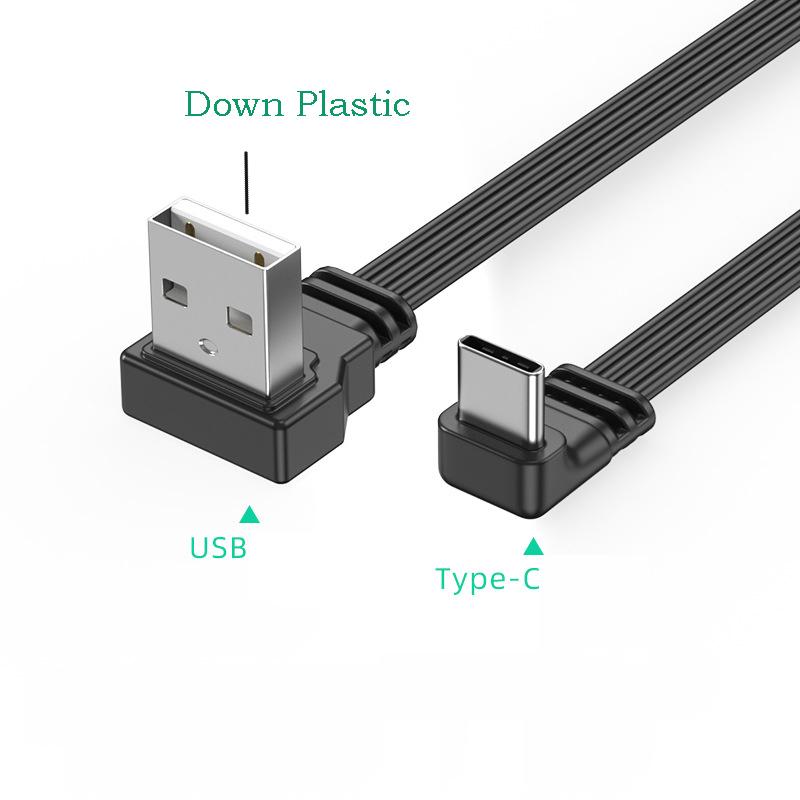 USB2.0 To Type C Data Cable Splitter Up Down Left Right Angle Wire Flat Cord USB C Data Transfer 2A Powe Supply Sync Extend Line