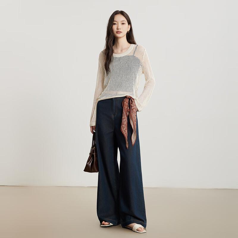 GOLJIM Women's Slim-Fit Hollow-Out Long-Sleeve Knit Top