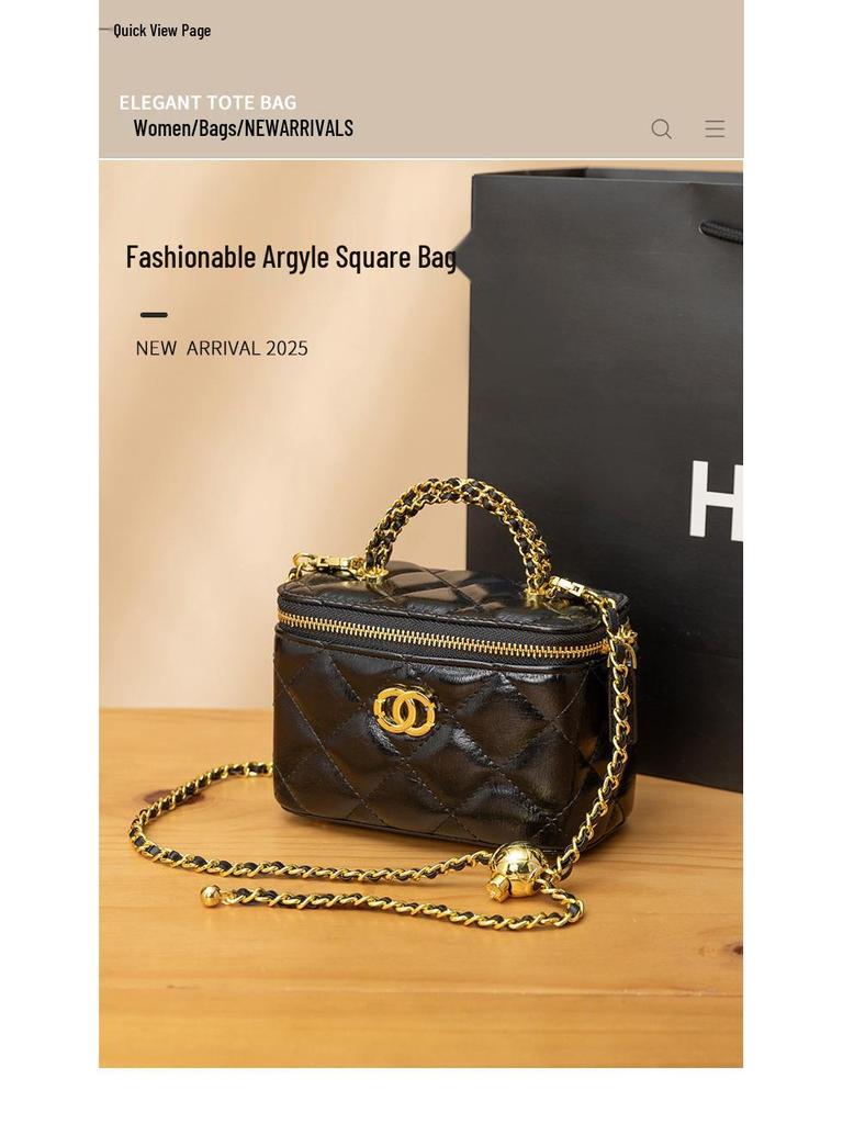 2025 Genuine Leather Diamond Lattice Crossbody Handbag - Small Fragrant Style