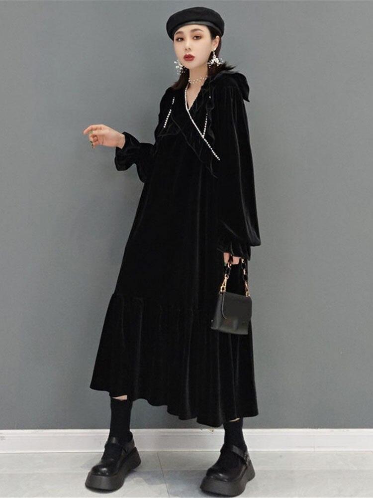 Xitao Módní nové černé volné dámské šaty s temperamentem WMD4344