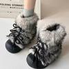 Fashion Bow Platform Women Snow Ankle Boots Fur Designer Fashion Short Plush Flats Cotton Shoes 2025 Trend Warm Cozy Winter Botas Mujer