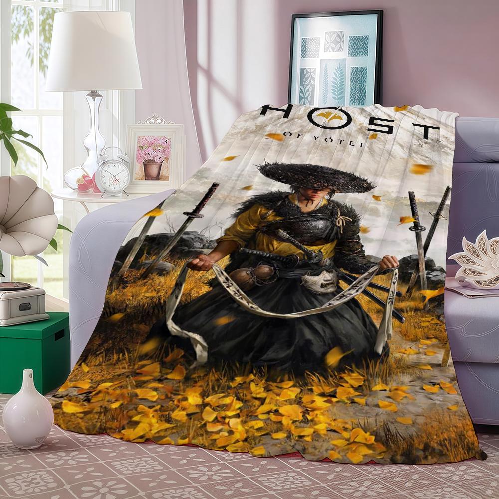 Game G Ghost of Tsushima Blanket Warm And Soft Suitable For Bedroom Living Room Sofa Bed Office Travel Camping