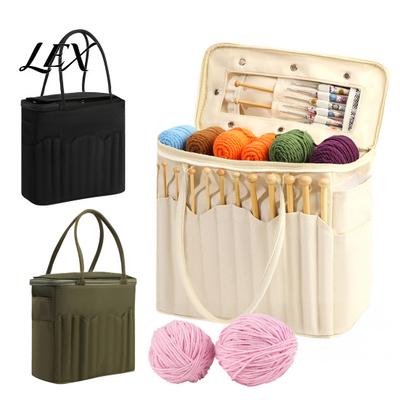 Durable Canvas Yarn Organizer Knitting Bag, with Multiple Pockets And Holes, Project Case for Beginners Large Capacity Crochet Organizer, Needlework