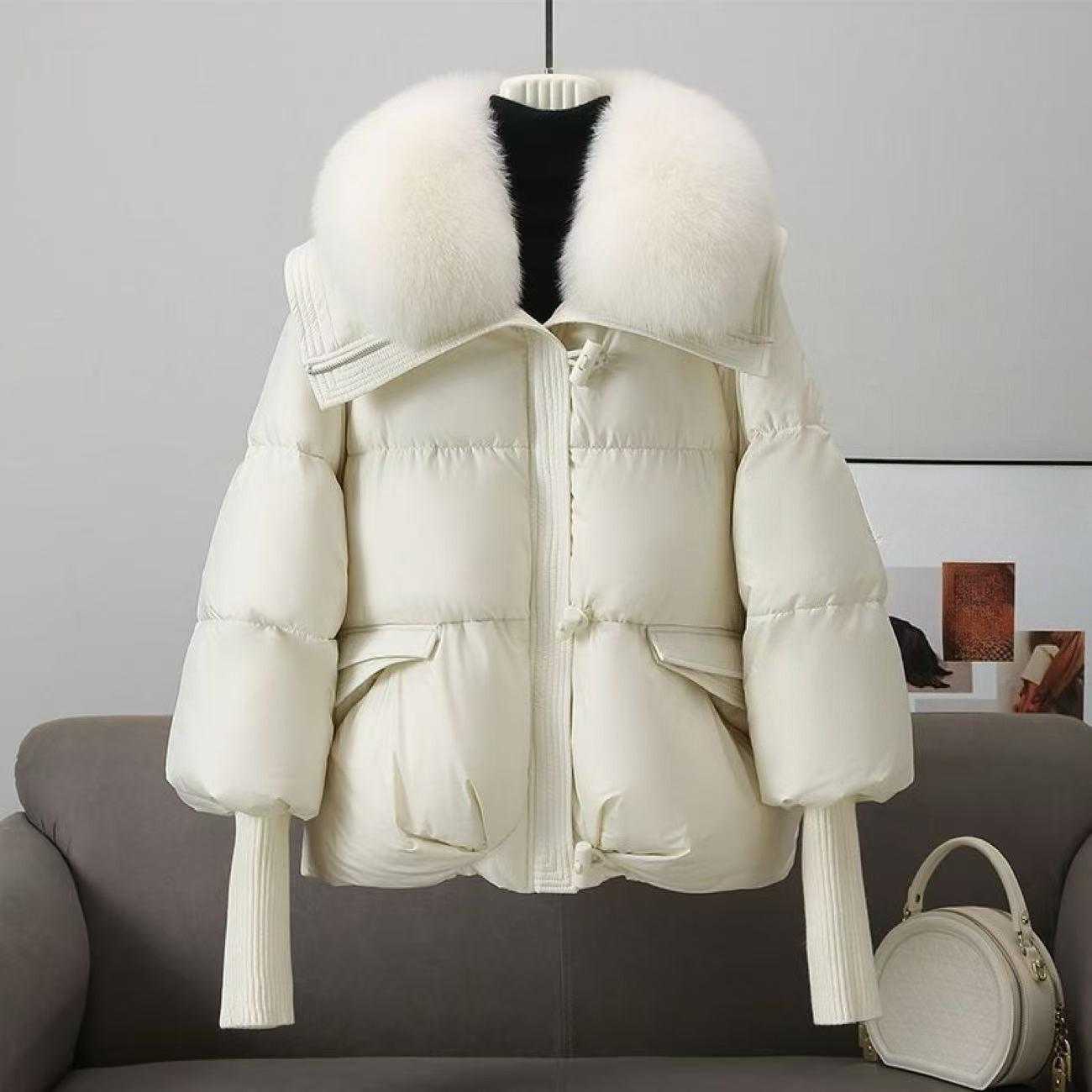 

Модное короткое свободное хлопковое пальто с большим меховым воротником, утолщенная одежда XXL белый