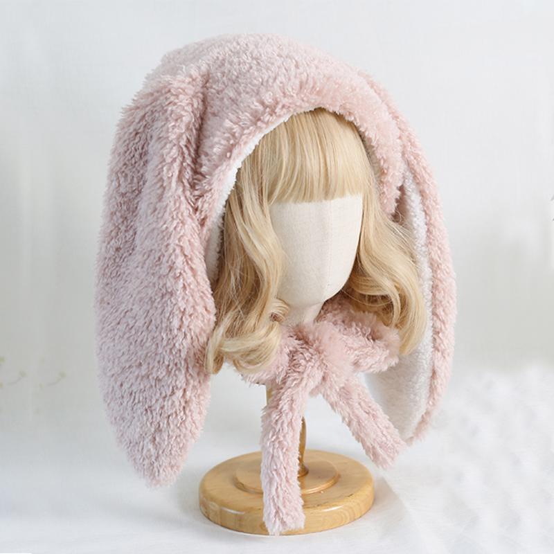 Japanese Loppy Bunny Eared Rabbit Cap Lolita Girl Earmuffs Cap Sweet Cute Rabbit Ears Plush Warm Winter Fleece Hats