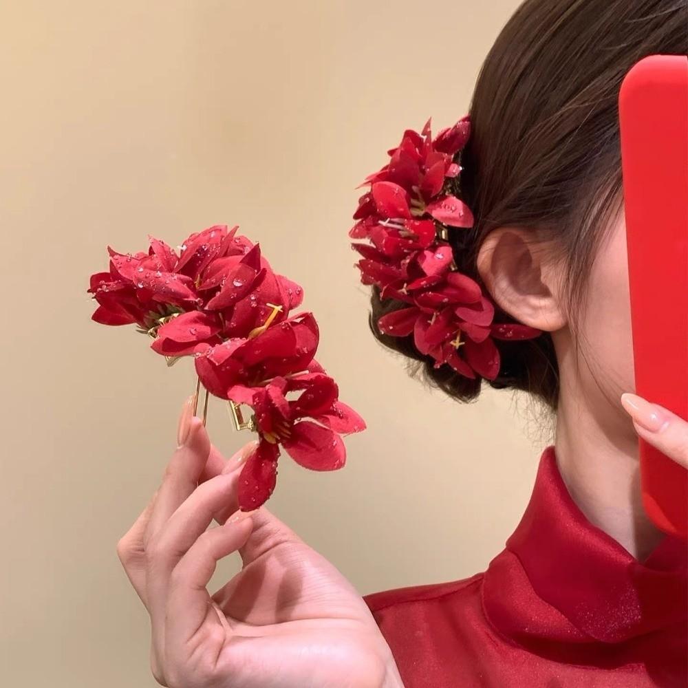 Large Chinese Style Side Clip Fairy Bride Hair Accessories Headdress Flower Hair Stick  Female