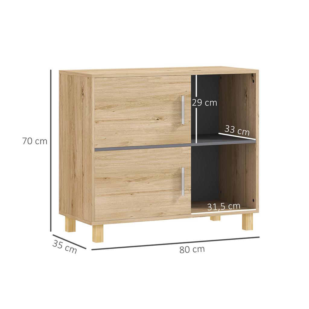 Bathroom Storage Cabinet Natural Wood 80x35x70 cm 2 Doors 2 Open Compartments