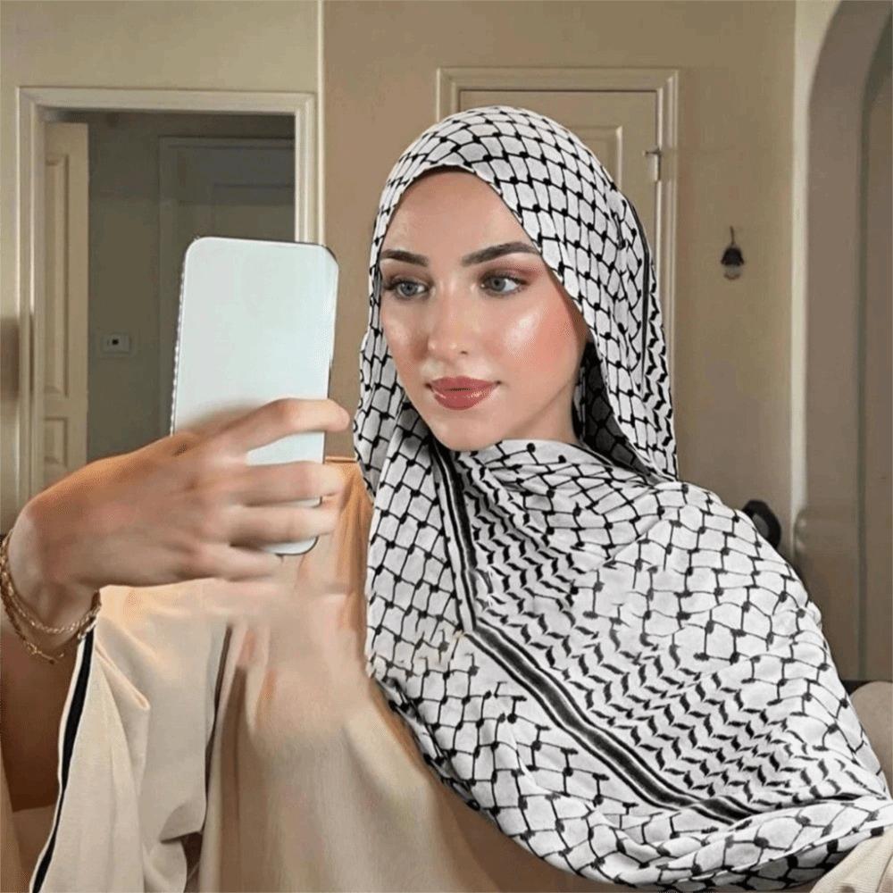 Sunscreen Keffiyel Headscarf Plaid Print Islamic Headscarf Fashion Chiffon Hijab Scarf  Ladies