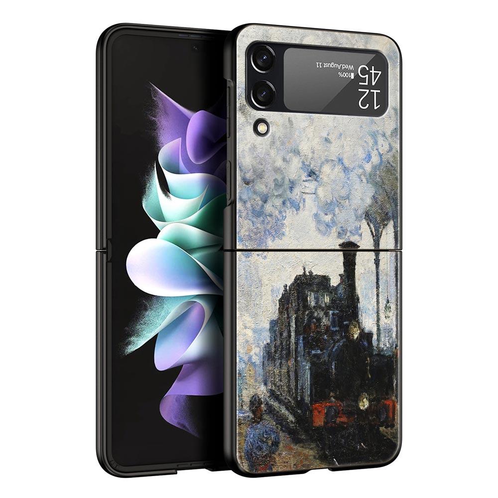 For Samsung Galaxy Z Flip 3 4 5 Hard Black Folding PC Phone Case Claude Monet Impressionism Painter For Samsung Z Flip3 Cover