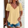 Women's Fashion Blouses Summer Ruffles Loose Hollow Out Tops Casual Solid Colors Wave V-Neck Short Sleeve White Shirts Lady